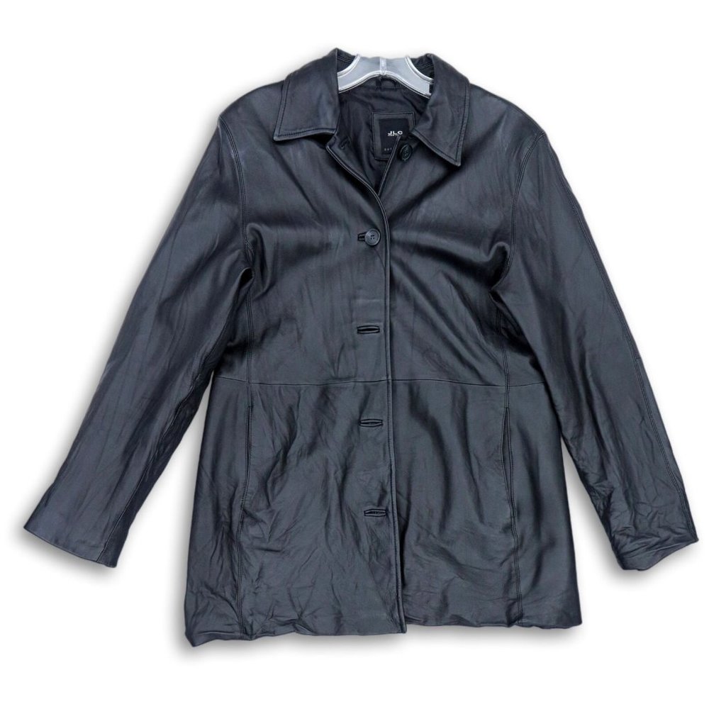 JLC NEW YORK BUTTERY SOFT LINED BUTTON FRONT LEATHER JACKET BLACK MP-EUC - Picture 1 of 8